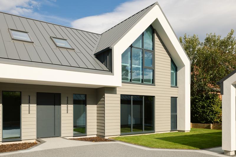 Contemporary home with skylights and metal roof