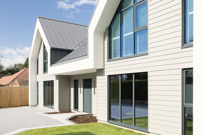 Close-up architectural detail of standing seam metal roofing